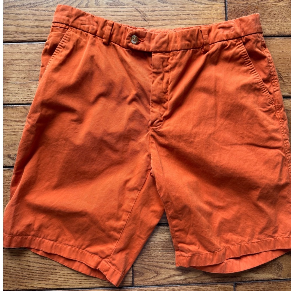J. McLaughlin Chino Shorts Men 34 Orange Flat Front 9.5Inseam Cotton Golf Preppy